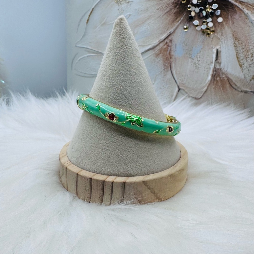 Mint Green Flower Enamel Cloisonne Bracelet Bangle
